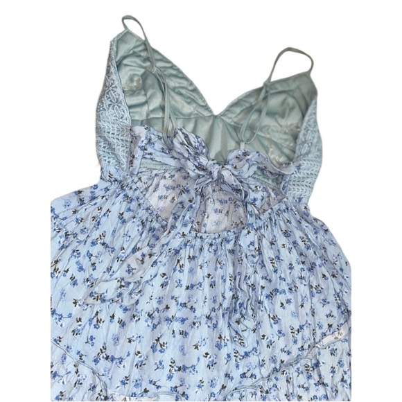 Floral Ditsy Crochet-Top Tiered Mini Dress - Picture 6 of 6